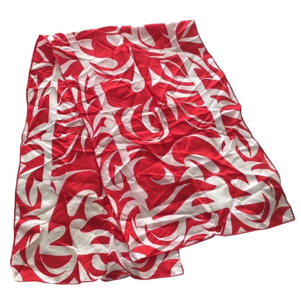 Silk Blend Scarf Red and White Swirl Vintage Made in Japan RN 33895